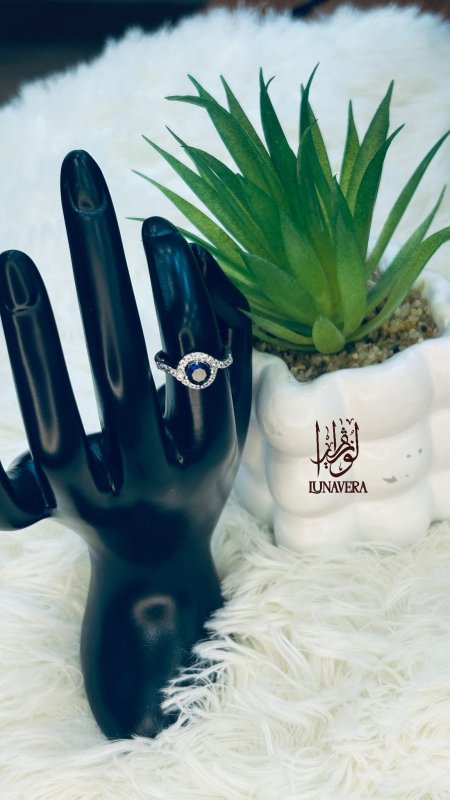 خاتم زركون دائري باللون الازرق