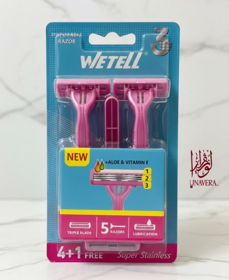 شفرة حلاقة نسائية 5 قطع (3 شفرات) مع جل ترطيب بالألوفيرا وفيتامين E